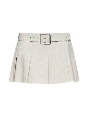 SEROYA KIMI SKIRT $248 Silver Pleated Mini Skirt Built-In Belt Light Gray Small